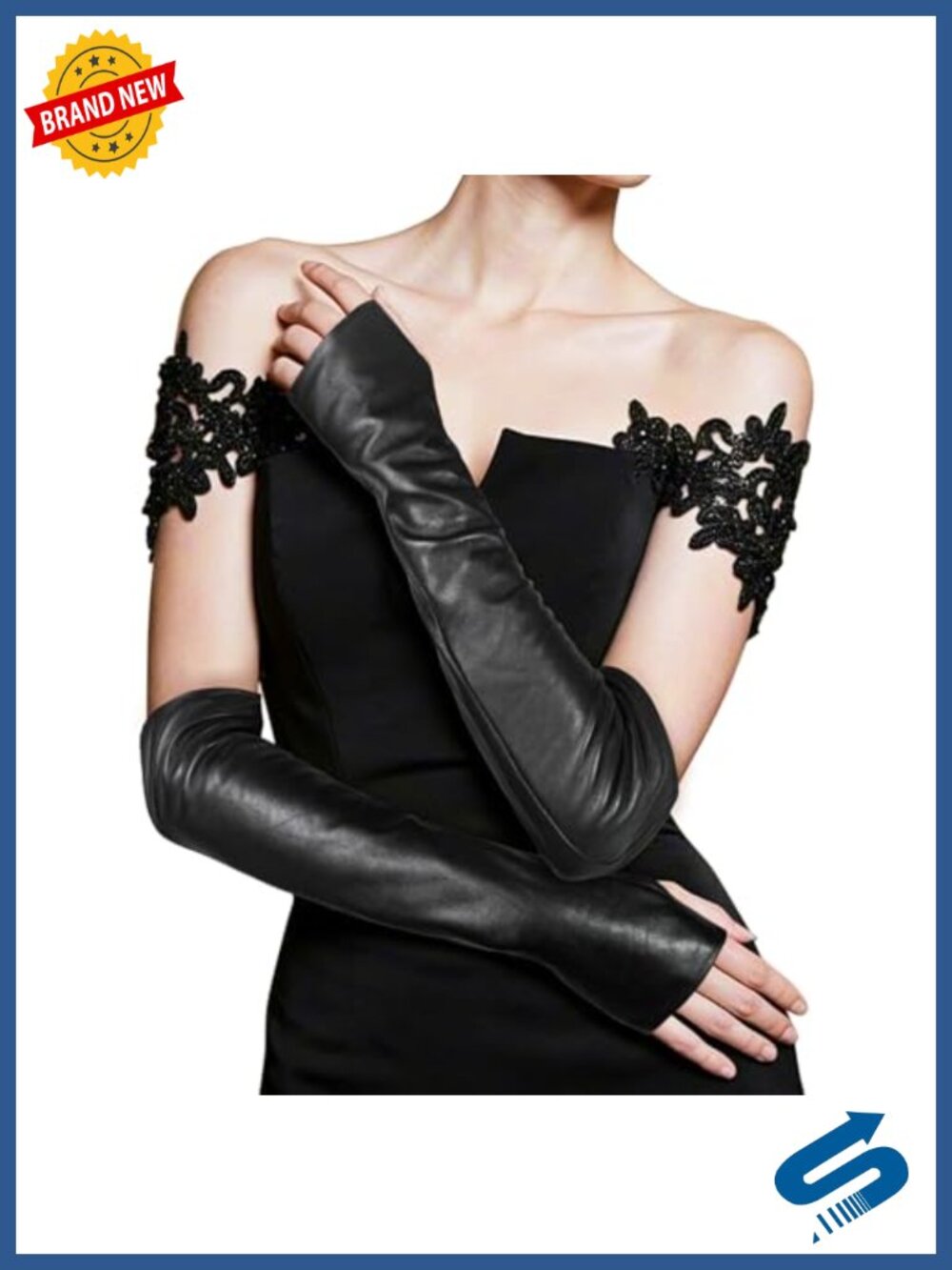 Fingerless Lambskin Leather Opera Gloves Elbow Length Costume Driving
